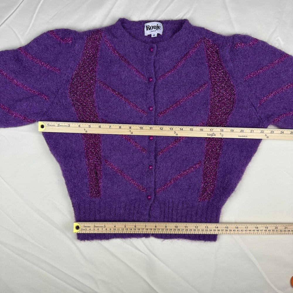 Rouje Paris Tina Cardigan Sweater Violet Purple Italy Mohair Alpaca FR 38 US 6 M - Picture 6 of 10